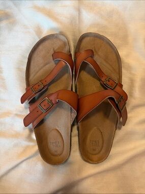 Time and Tru Suede Brown Slide Sandals
